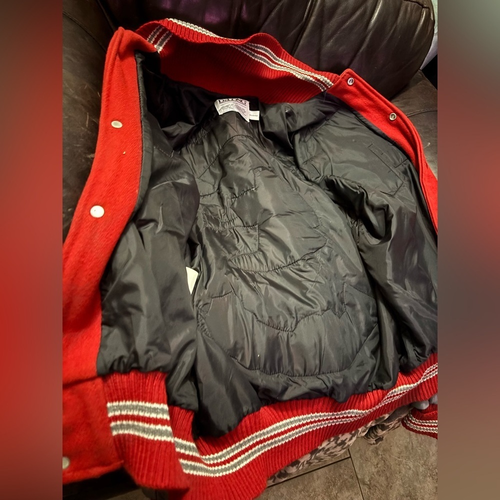 Vintage DeLong Leather Wool Bomber Letterman Varsity Jacket USA 2X Eric 2001 - Picture 5 of 7